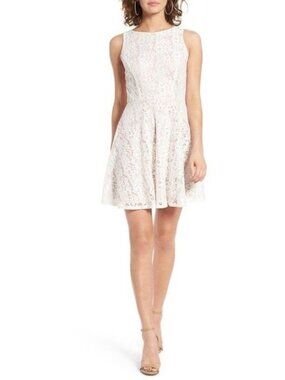 Speechless Junior Women's Ivory Scoop-Neck Floral-Lace Fit & Flare Dress in size